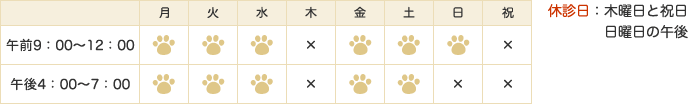 診察時間・休診日のご案内